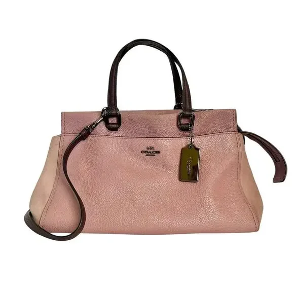 Coach Fulton Colorblock Dusty Rose Leather Suede Satchel Handbag #25006 - Picture 11 of 12